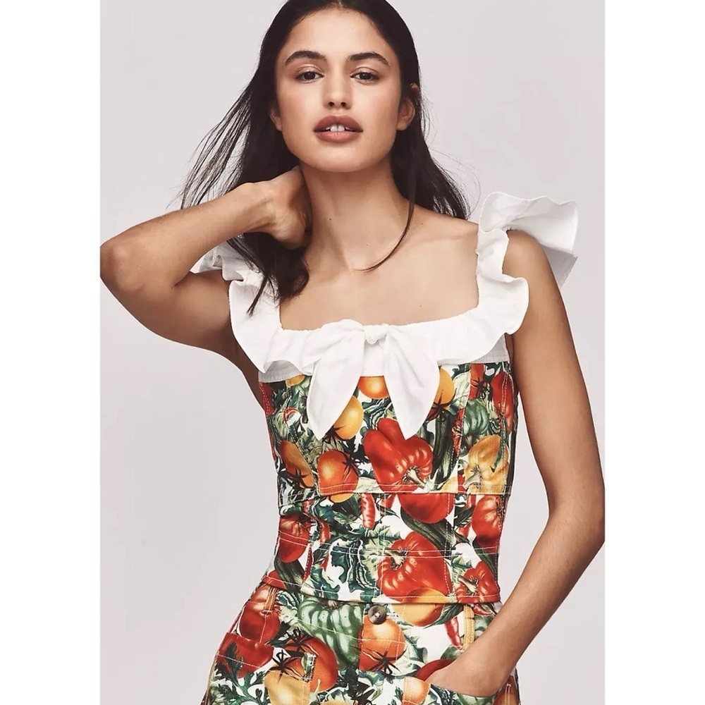 Anthropologie Maeve Flutter Sleeve Crop Blouse Tomato Print Top Small